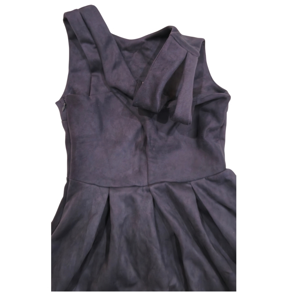 ModCloth Jessy B Mini Dress Pleate Navy Faux Suede Fit & Flare Skater Size Small - Picture 5 of 12